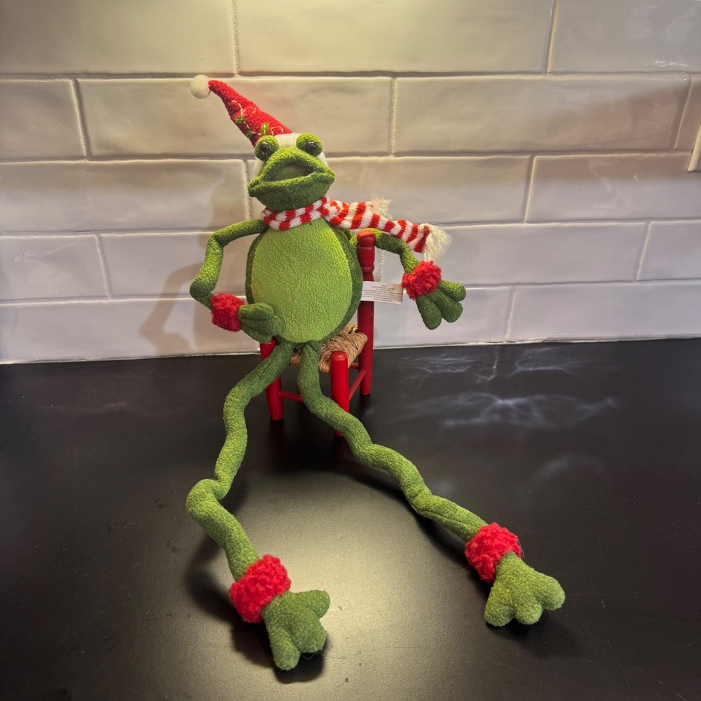 Ganz Christmas Frog Shelf Sitter Large Green Red Holiday Decor With Chair